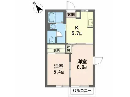 シャンボールB(2K/2階)の間取り写真