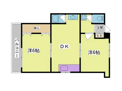 BLAN CUBE 神戸北 C棟(2DK/1階)の間取り写真