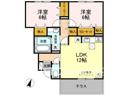 LILAC B棟 B102(2LDK/1階)の間取り写真