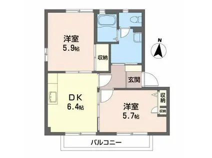 プープリエB(2DK/2階)の間取り写真