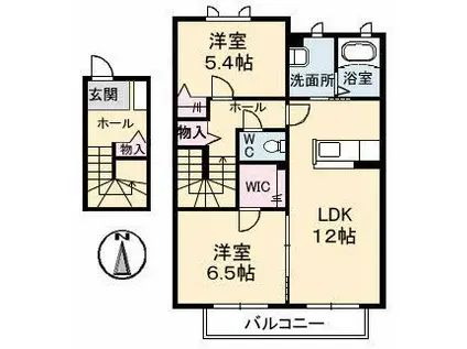 ヴィラーチェ N I棟(2LDK/2階)の間取り写真