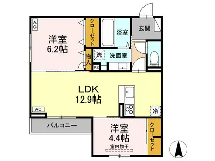 D-ROOM七曲I(2LDK/3階)の間取り写真
