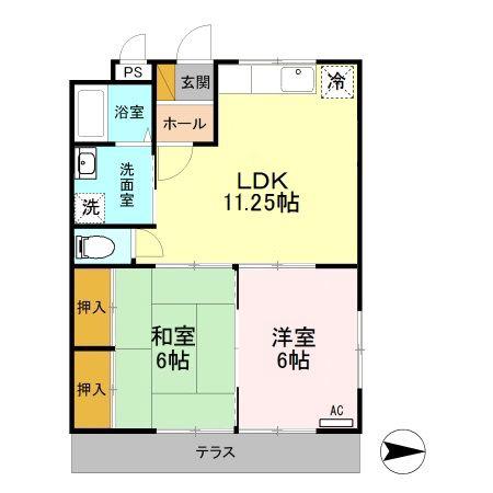 ハマノハイツ(2LDK/1階)の間取り写真