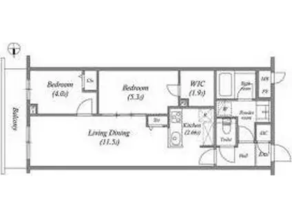プライムガーデン若木(2LDK/3階)の間取り写真