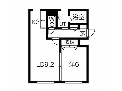 スカイハイツ伏見(1LDK/1階)の間取り写真