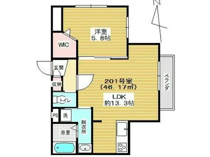 ウィステリアガーデン(1LDK/2階)の間取り写真