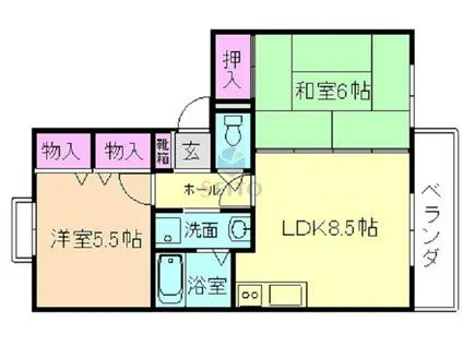 オランジェ曽根(2LDK/2階)の間取り写真