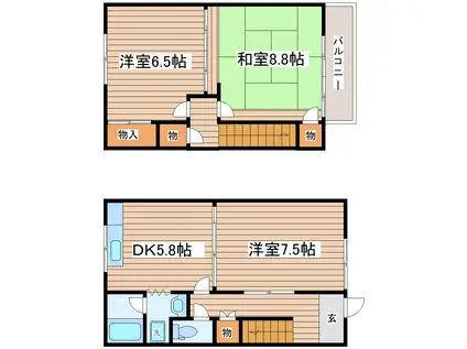 メゾネット鹿野(3DK/1階)の間取り写真