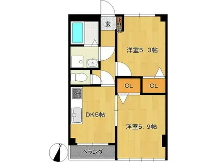 オリオン大府(2DK/3階)の間取り写真