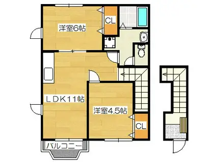 シャルマン・カヤノ A棟(2LDK/2階)の間取り写真