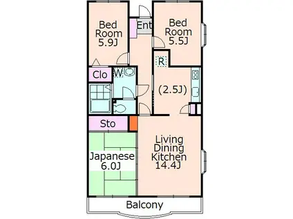 ハビテーション向丘(3LDK/3階)の間取り写真