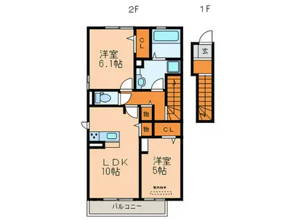 サンピア鹿山(2LDK/2階)の間取り写真