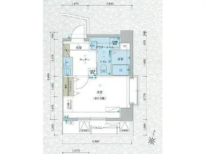 バージュアル浦和ウエスト(1K/2階)の間取り写真