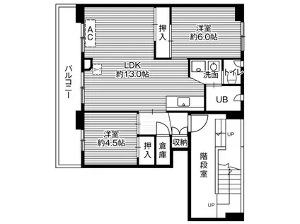 ビレッジハウス双葉1号棟(2LDK/4階)の間取り写真