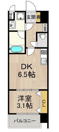 スプランディッド難波サウス(1DK/2階)の間取り写真