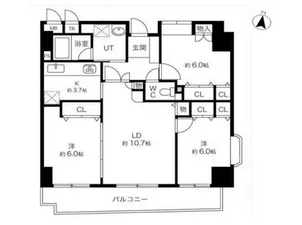 ドミールコンフォール(3LDK/12階)の間取り写真