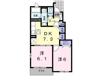 カーサフィオーレII(2DK/1階)の間取り写真