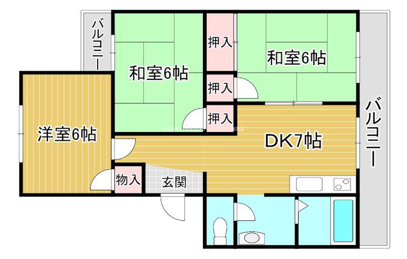 ハイネスやまざき(3DK/3階)の間取り写真