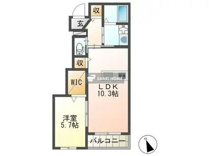 ソレイユ(1LDK/1階)の間取り写真