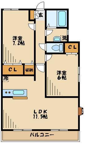 プランドール(2LDK/2階)の間取り写真