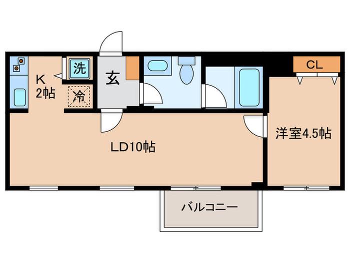 ミリアレジデンス桜新町(1LDK/4階)の間取り写真
