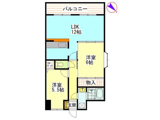 グリーンコート毘沙門(2LDK/3階)の間取り写真
