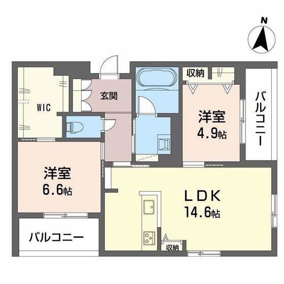 ラウンドヒルズK(2LDK/2階)の間取り写真