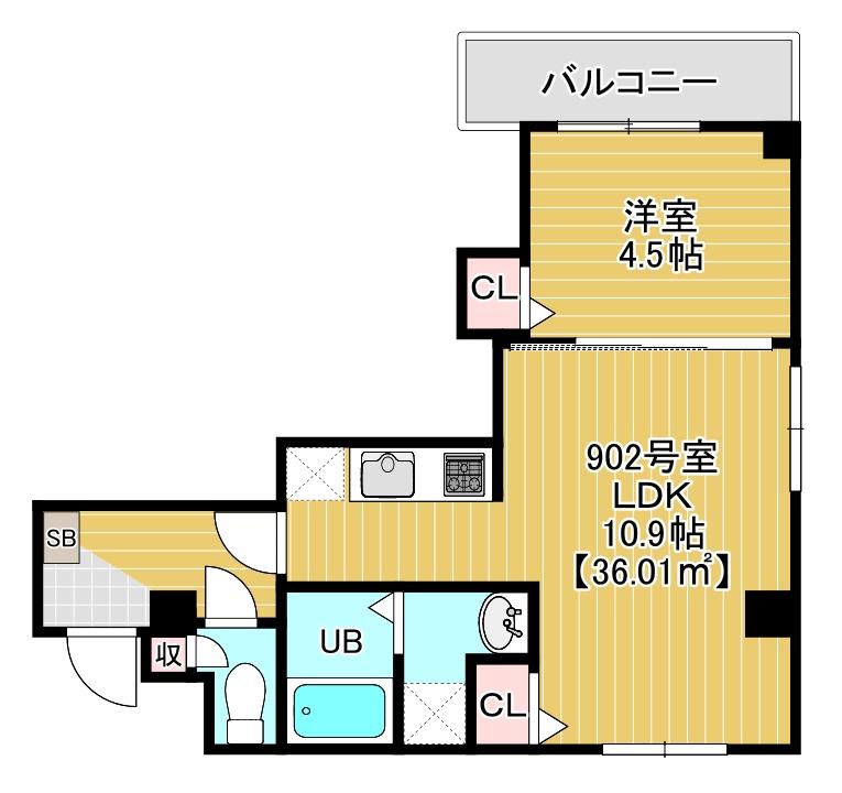 PARK RESIDENCE東千葉(1LDK/9階)の間取り写真