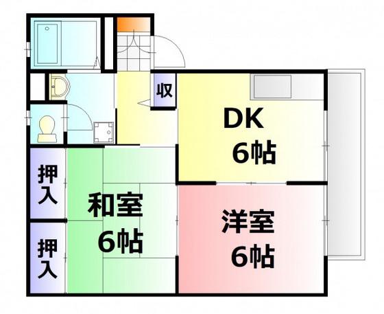 グリーンビレッジIII番館(2DK/2階)の間取り写真