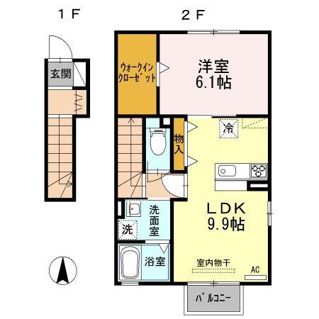 ボナール新館(1LDK/2階)の間取り写真