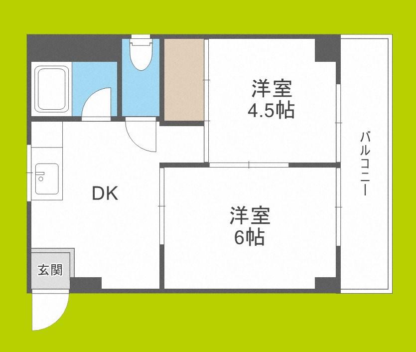 OK平野ハイツ(2DK/5階)の間取り写真