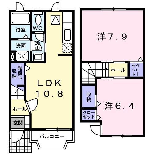 シャン・ド・フルールA(2LDK/1階)の間取り写真