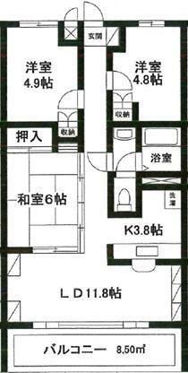 グランドール一橋学園I(3LDK/1階)の間取り写真