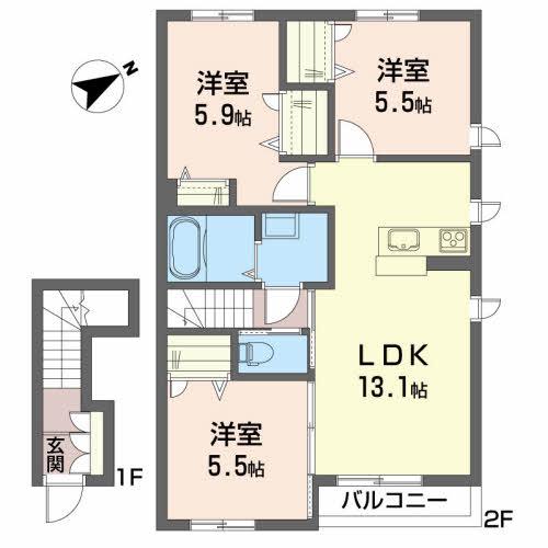 シャーメゾントミーC(3LDK/2階)の間取り写真
