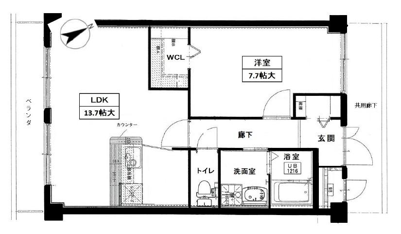 夙川ニューコーポ(1LDK/4階)の間取り写真