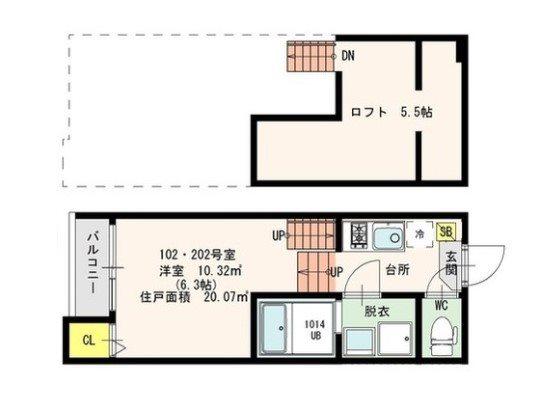 RAISE箱崎(1K/1階)の間取り写真