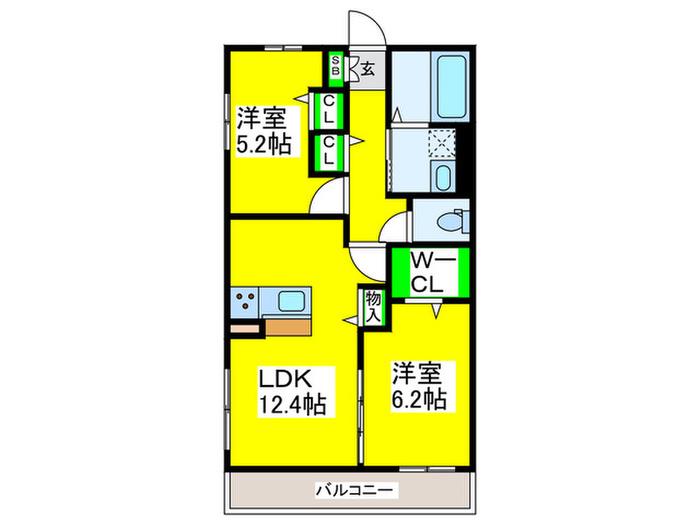 アンソレイユ凛(2LDK/2階)の間取り写真