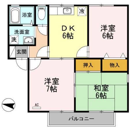 アムール B棟(3DK/2階)の間取り写真