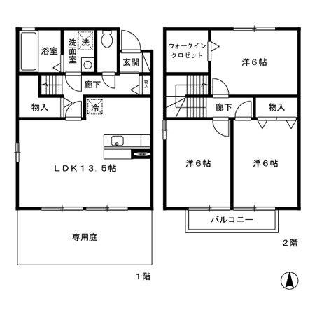ウィルボナールC(3LDK/1階)の間取り写真