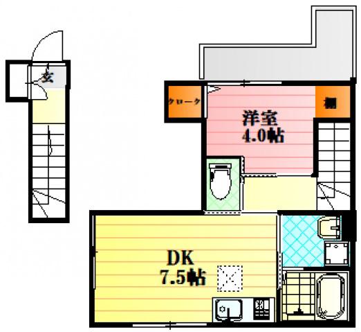 SHAMBRE古市A棟(1DK/2階)の間取り写真