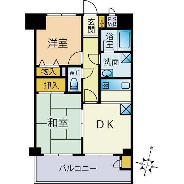 ダイアパレス植物園(2DK/2階)の間取り写真