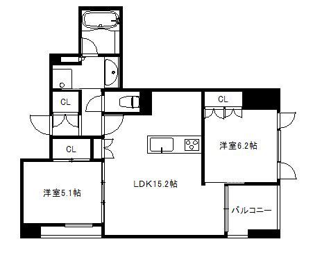 ジオエント御所北寺町通(2LDK/1階)の間取り写真