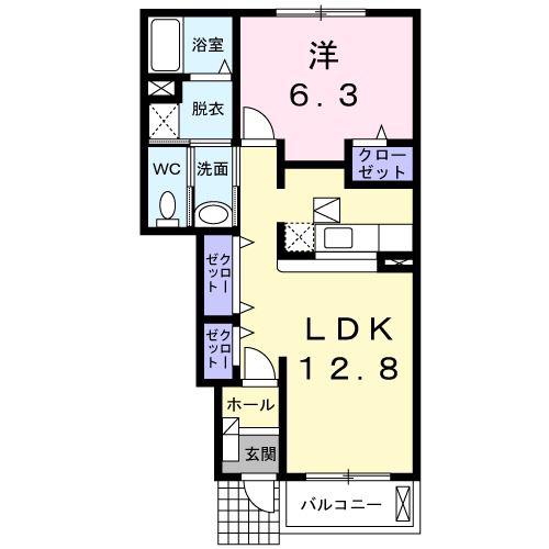 ブライトB(1LDK/1階)の間取り写真