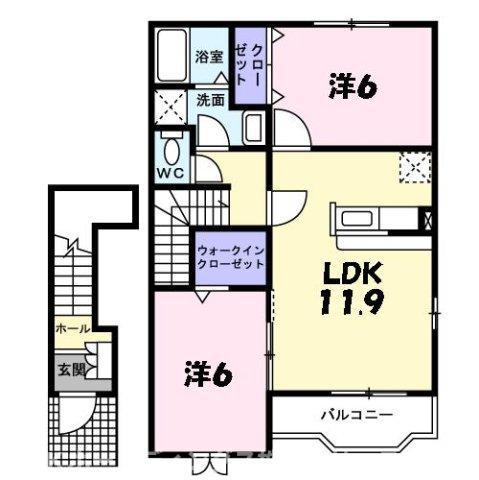 ポライトリー ガーデンC棟(2LDK/2階)の間取り写真