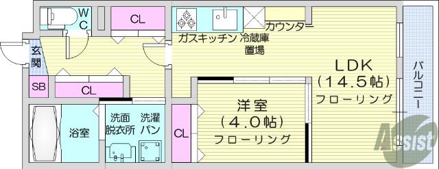 ソフィア天神山(1LDK/3階)の間取り写真