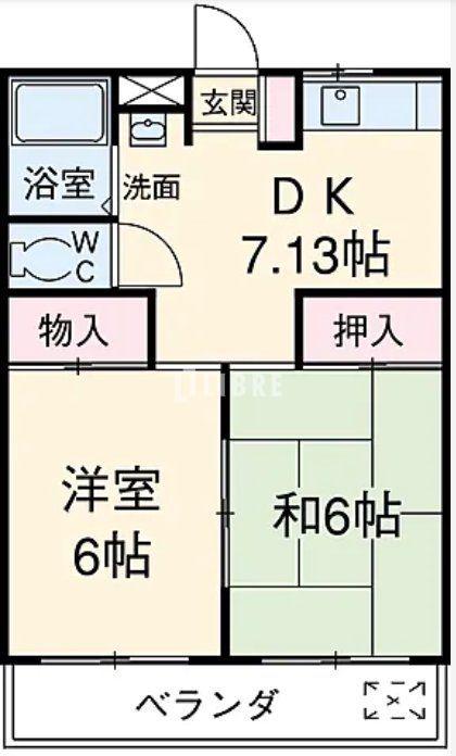 スカイブルー関口(2DK/2階)の間取り写真