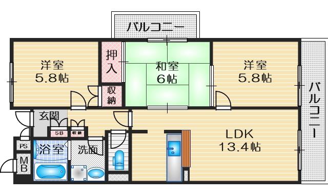 インペリアル南ヶ丘(3LDK/3階)の間取り写真