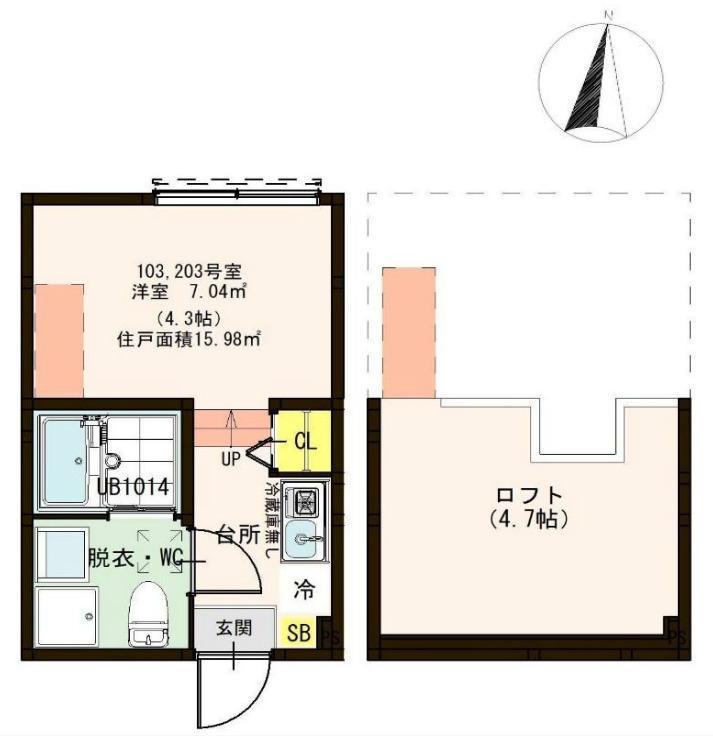 ハーモニーテラス青井II(1K/1階)の間取り写真
