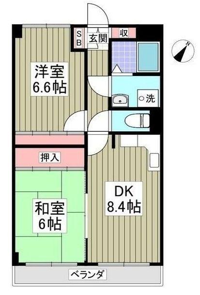 サウスコートエル(2DK/4階)の間取り写真