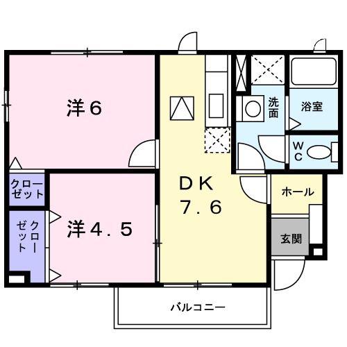 ラフレシールA(2DK/1階)の間取り写真